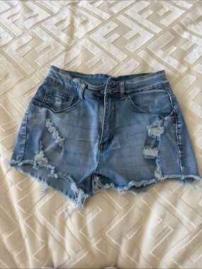 Denim Distressed High-Rise Women’s Shorts - Blue